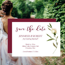 Save the Date Watercolor White Roses Cranberry Einladung