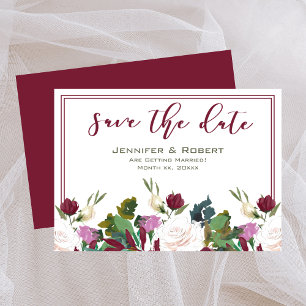Save the Date Watercolor White Roses Cranberry Einladung