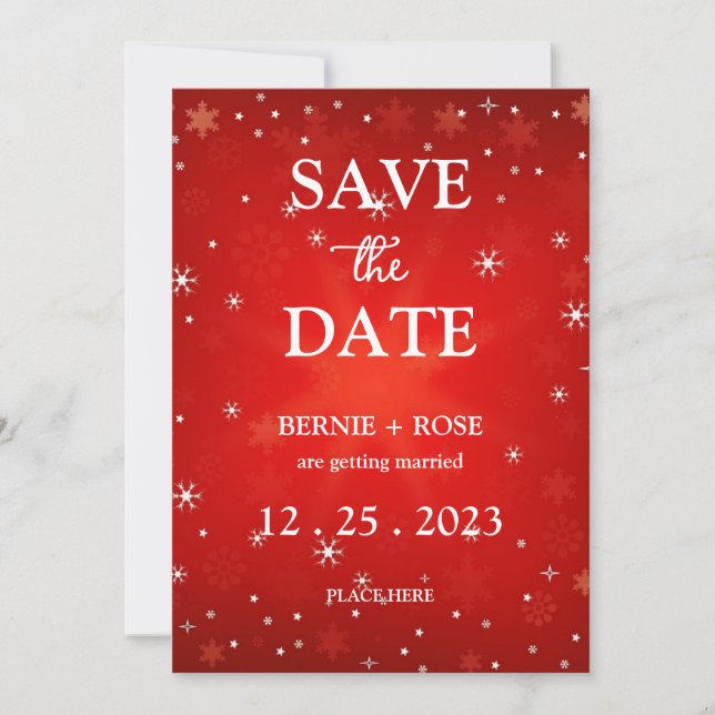 SAVE THE DATE WEDD SNOWFLAKES RED EINLADUNG (Vorderseite)