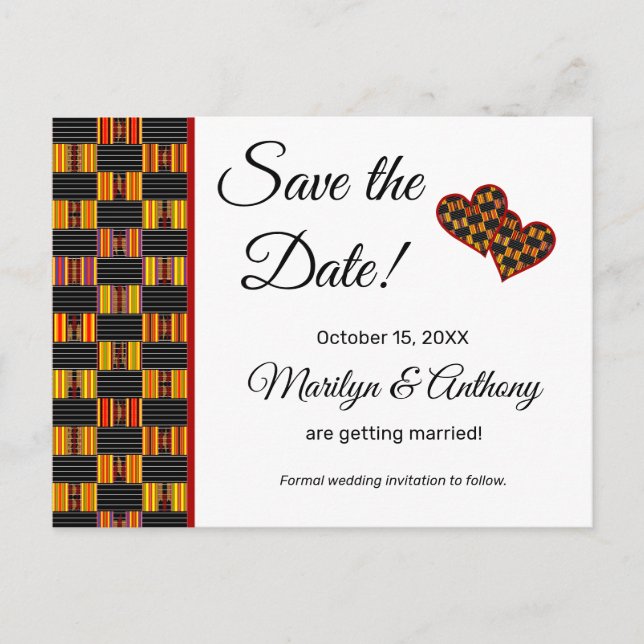 Save the Date Wedding African Kente K30 Postkarte (Vorderseite)