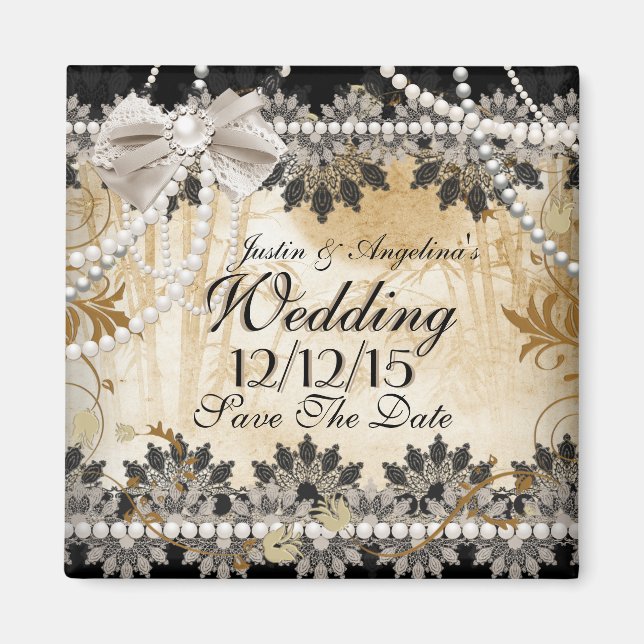 Save the Date Wedding Black Cream Beige Magnet (Vorne)
