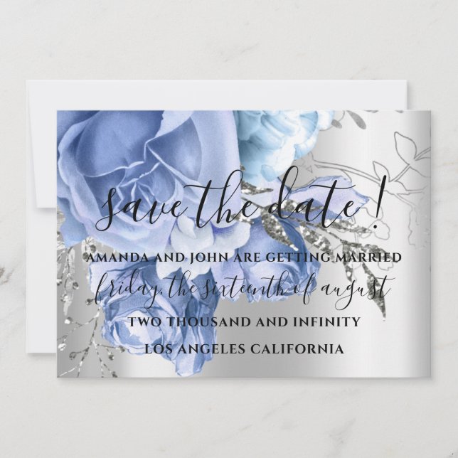 Save the Date Wedding Bride Blue Silver Gray (Vorderseite)