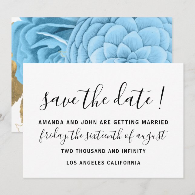 Save the Date Wedding Bride Monogram Pastel Blue (Vorne/Hinten)