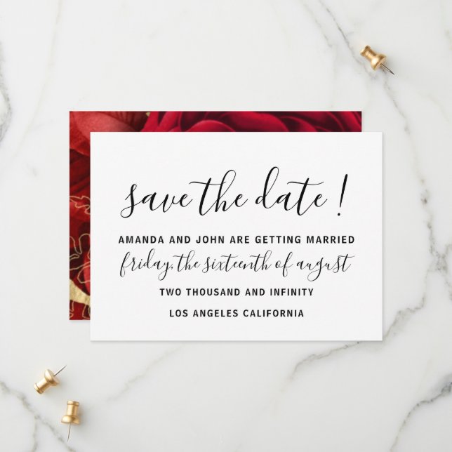 Save the Date Wedding Bride Monogram-Rote Rosen (Vorderseite/Rückseite Beispiel)