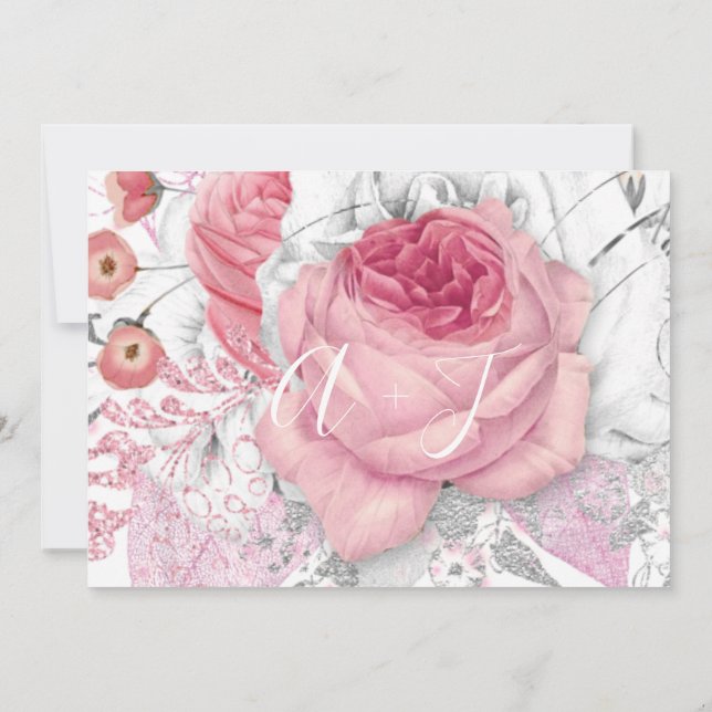 Save the Date Wedding Bride Rose Monogram Pink (Rückseite)