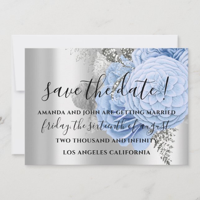 Save the Date Wedding Bride Rose Silver Blue (Vorderseite)