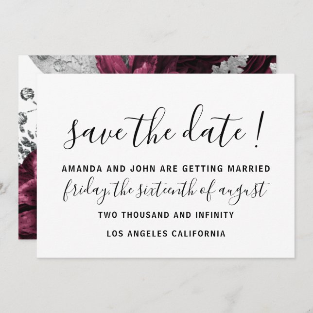Save the Date Wedding Bride Rose White Burgundy (Vorne/Hinten)