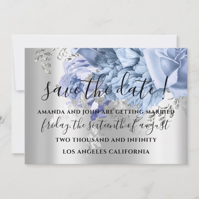 Save the Date Wedding Bride Silver Blue Rose (Vorderseite)