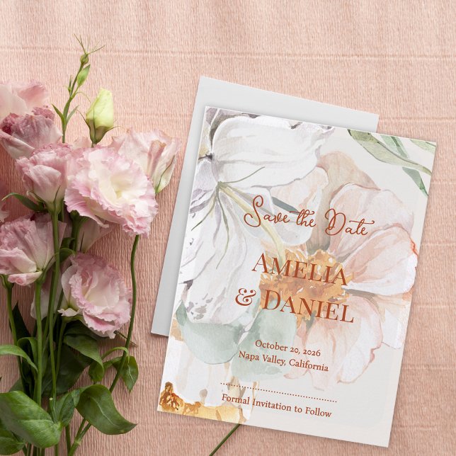 Save the Date Wedding Card | Floral Blush Peach Ankündigungspostkarte (Save the Date Wedding Card | Floral Blush Peach)