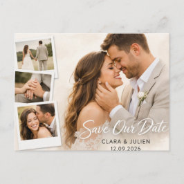 Save the Date Wedding Card Modern Script | 4 Photo Postkarte