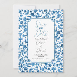 Save the Date Wedding Chintz Blue & White Floral
