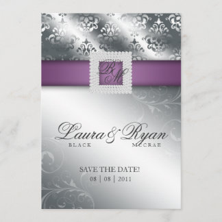 Save the Date Wedding Damask Jewel Lila Silver