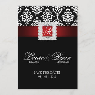 Save the Date Wedding Damask Jewel Red Schwarz-wei