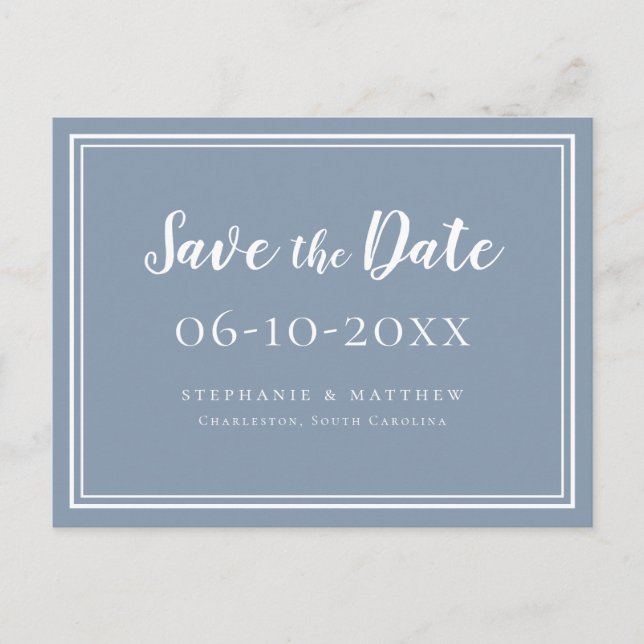 Save the Date Wedding Dusty Blue Simple Modern Ankündigungspostkarte (Vorderseite)