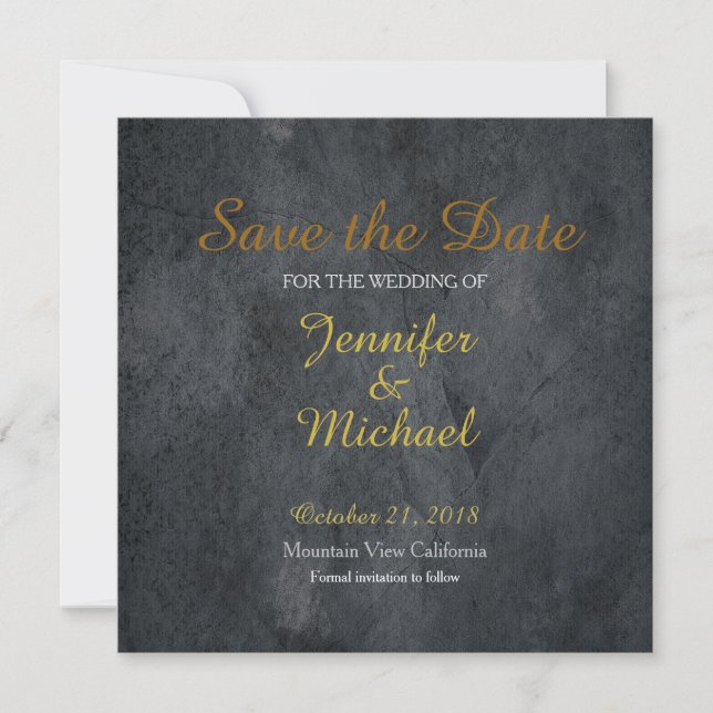 Save the Date Wedding Handwriting Laid Gray Gold (Vorderseite)