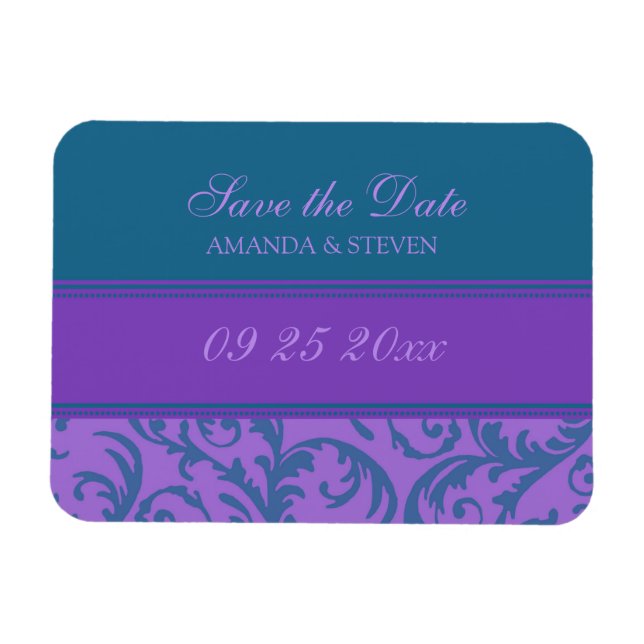 Save the Date Wedding Magnet Aquamarin Plum (Horizontal)