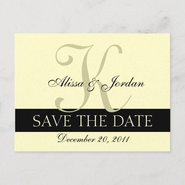 Save the Date Wedding Monogram Announcement Card Ankündigungspostkarte (Vorderseite)