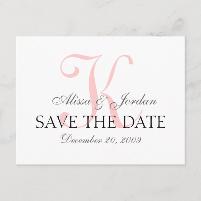 Save the Date Wedding Monogram Announcement Card Ankündigungspostkarte (Vorderseite)