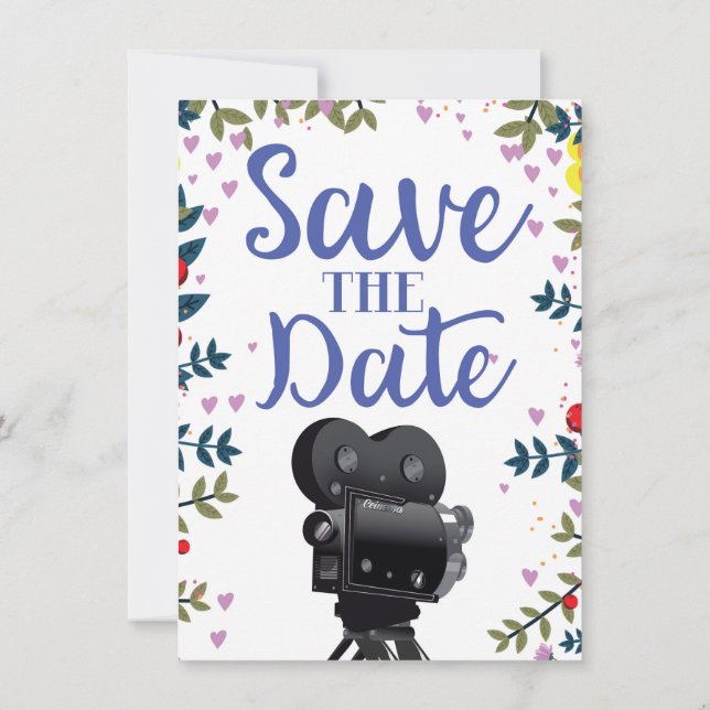 Save the Date Wedding Movie Camera Einladung (Rückseite)