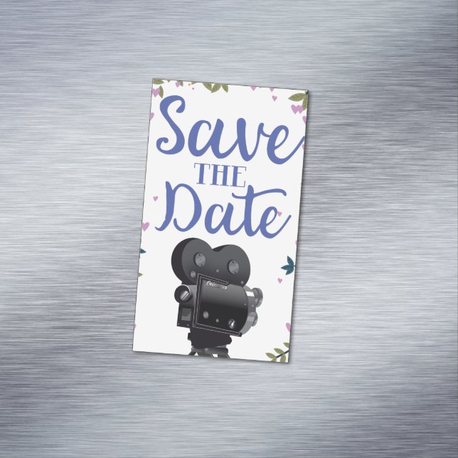 Save the Date Wedding Movie Camera Magnetische Visitenkarte (Beispiel)