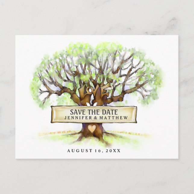 Save the Date Wedding Postcard - Die Liebe Tree Ankündigungspostkarte (Vorderseite)