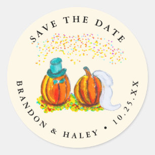 Save the Date Wedding Pumpkins Runder Aufkleber