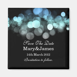 Save the Date Wedding romantische Lichter blau Magnet