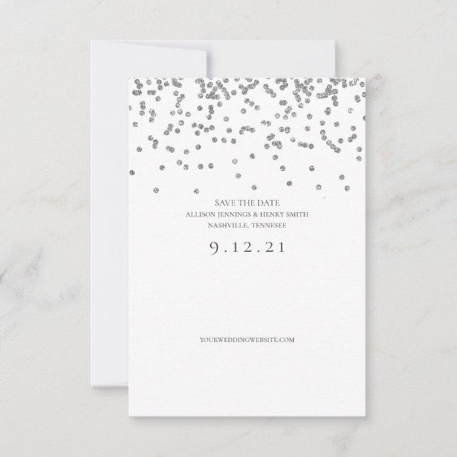 Save the Date Wedding Silver Glitzer Confetti Card (Vorderseite)
