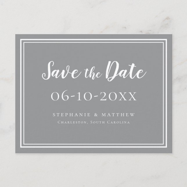 Save the Date Wedding Ultimate Gray Simple Modern Ankündigungspostkarte (Vorderseite)