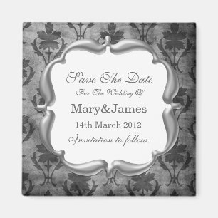 Save the Date Wedding Vintages Blumenmuster-Grau Magnet
