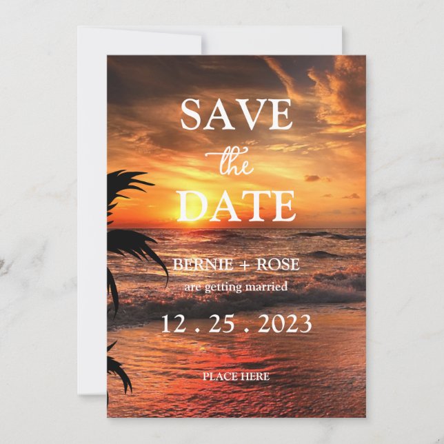 SAVE THE DATE WEDING BEACH SUNSET EINLADUNG (Vorderseite)