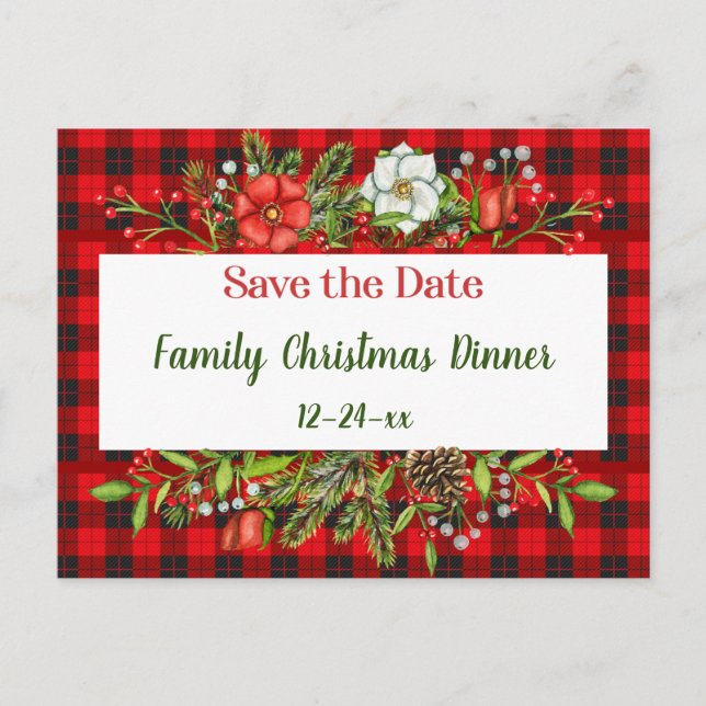 Save the Date Weihnachtsmahlzeit Flannel Einladung Postkarte (Vorderseite)