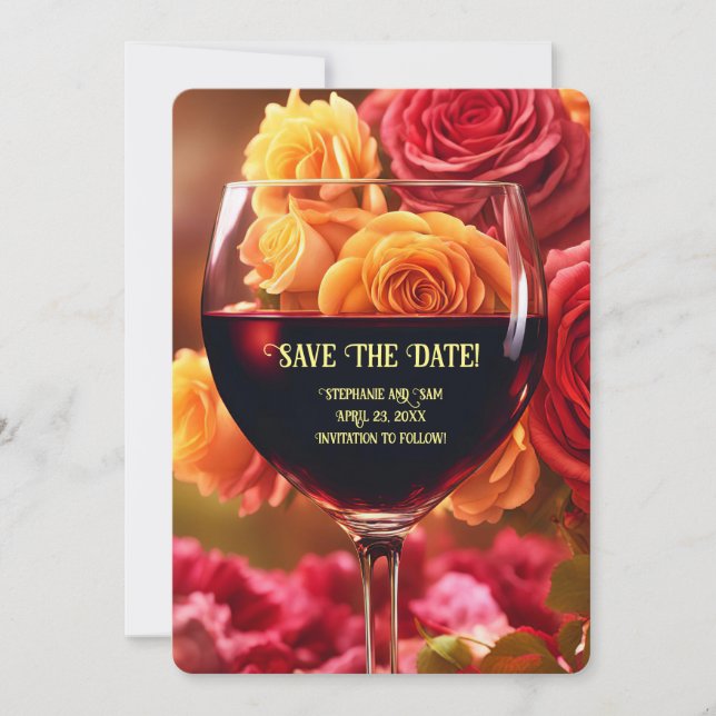 Save the Date Wein und Rose Einladung (Vorderseite)