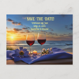 Save the Date Wein und Strand Romantik Ankündigungspostkarte