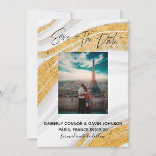 Save The Date Weiß, Grau und Gold Agate Geode