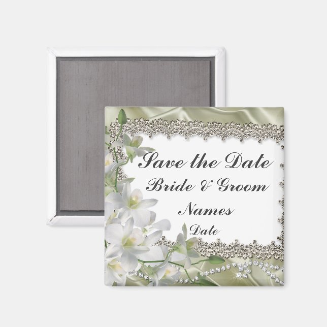 Save the Date weiße Blume-Hochzeitsmagnete Magnet (Vorderseite/Rückseite)