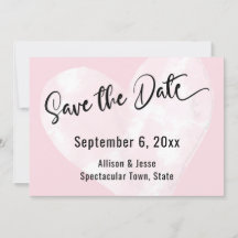 Save the Date Weißes Wasserfarbenherz auf rosa Kar