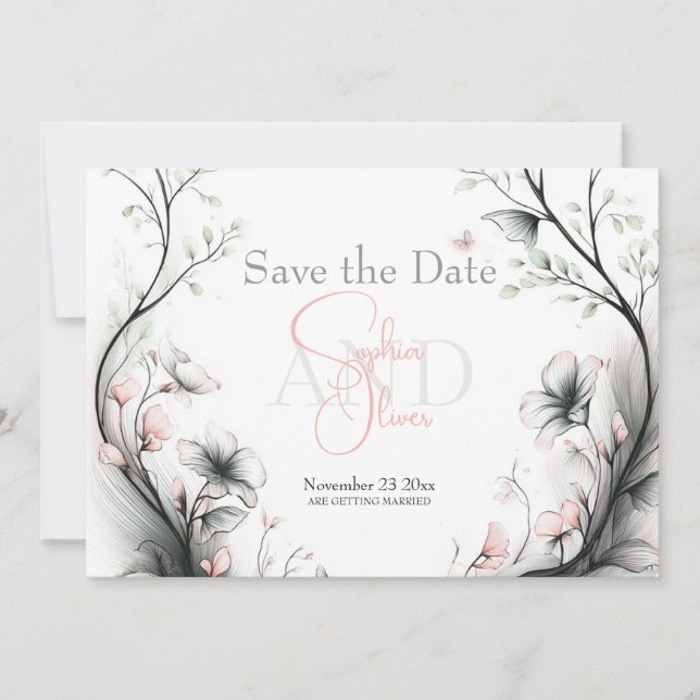 Save the Date | Whimsical Delicate Blush Floral Einladung (Vorderseite)