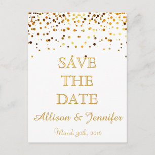 Save the Date White and Gold Glitzer Imitate Fossi Ankündigungspostkarte
