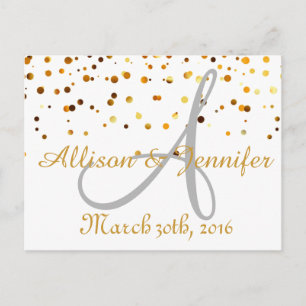 Save the Date White and Gold Glitzer Imitate Fossi Ankündigungspostkarte