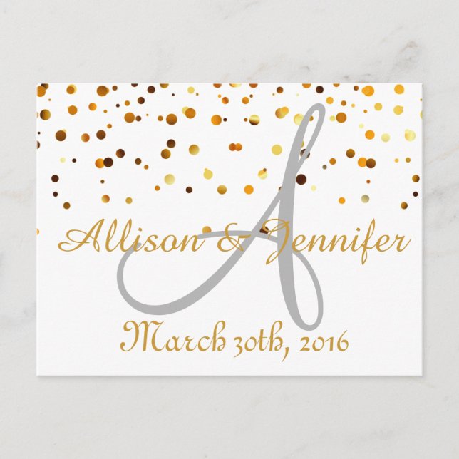 Save the Date White and Gold Glitzer Imitate Fossi Ankündigungspostkarte (Vorderseite)