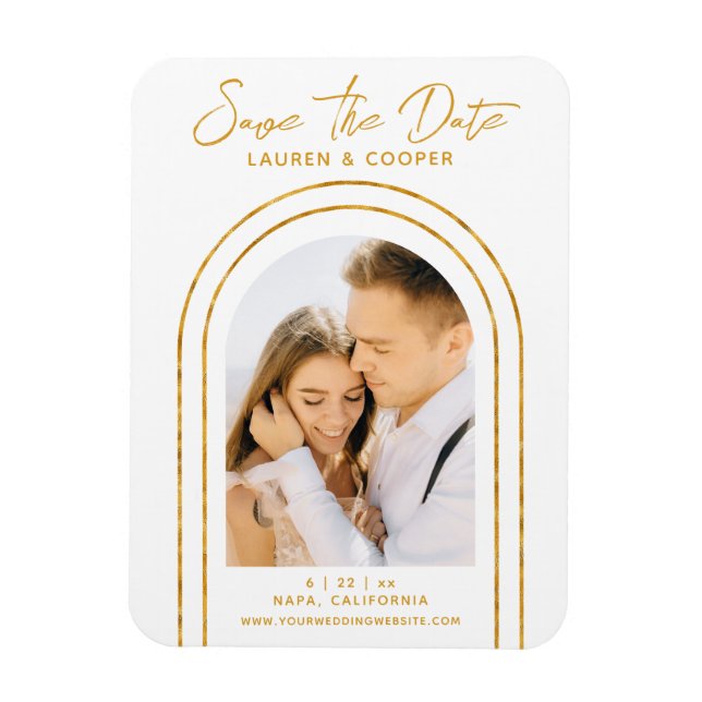 Save the Date White Gold Stilvolle Art Deco Hochze Magnet (Vertikal)
