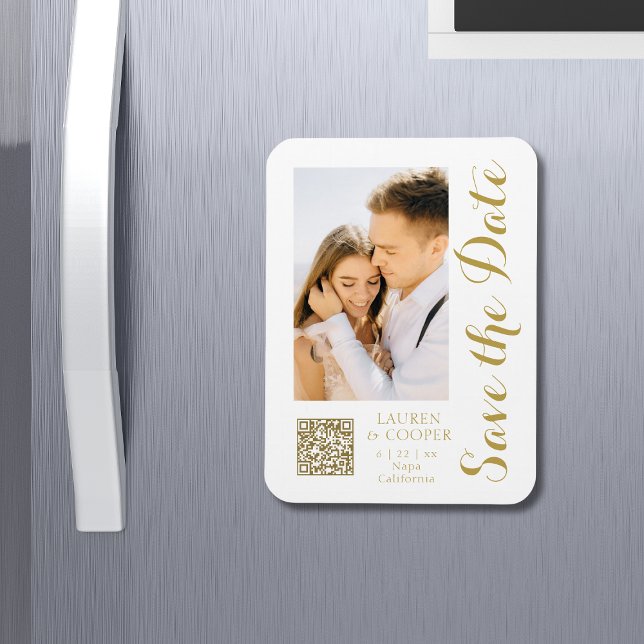 Save the Date White Gold Stilvolle Moderne Hochzei Magnet (Von Creator hochgeladen)