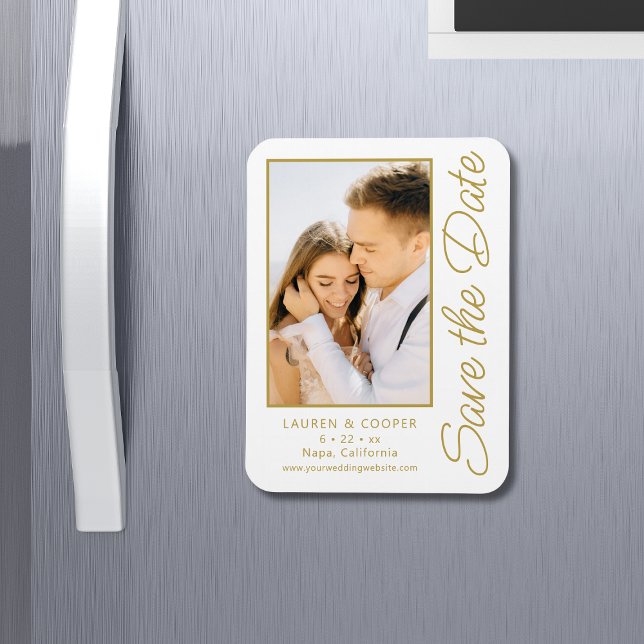 Save the Date White Gold Stilvolle Moderne Hochzei Magnet (Von Creator hochgeladen)