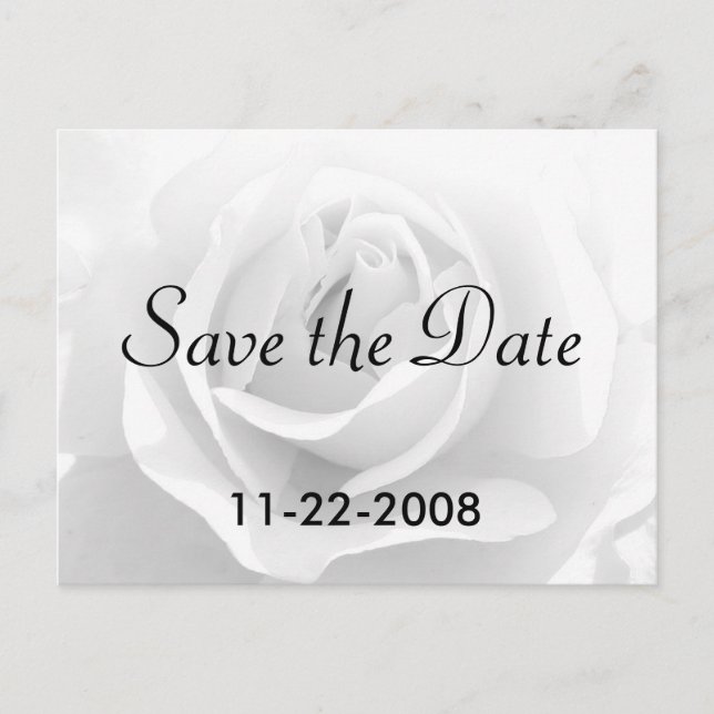 Save the Date White Rose Ankündigungspostkarte (Vorderseite)