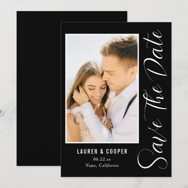 Save the Date White Stylish Script Modern Wedding (Vorne/Hinten)