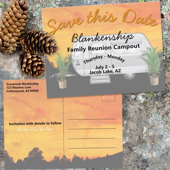 Save the Date-Wiedersehen-Vorlage für das Campingp Ankündigungspostkarte (Von Creator hochgeladen)