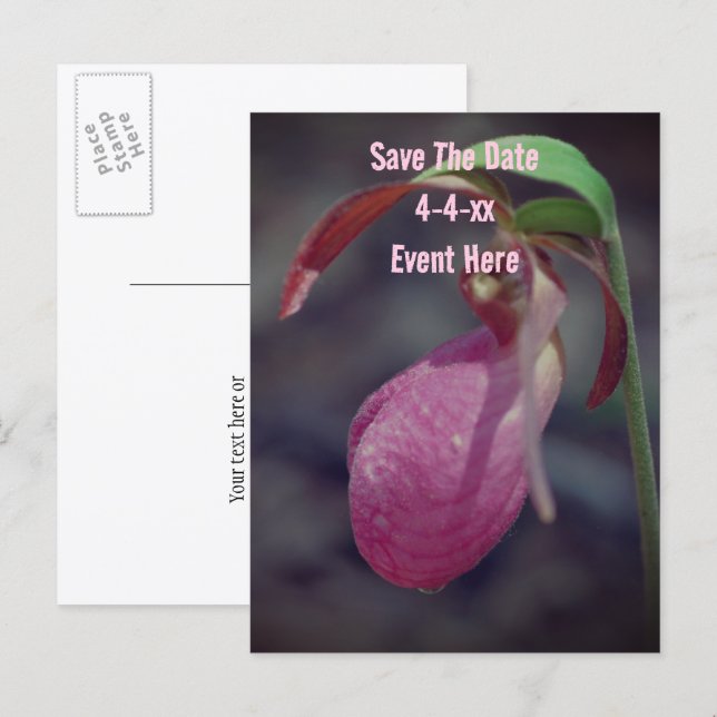 Save The Date Wild Pink Lady Slipper Flower  Ankündigungspostkarte (Vorne/Hinten)