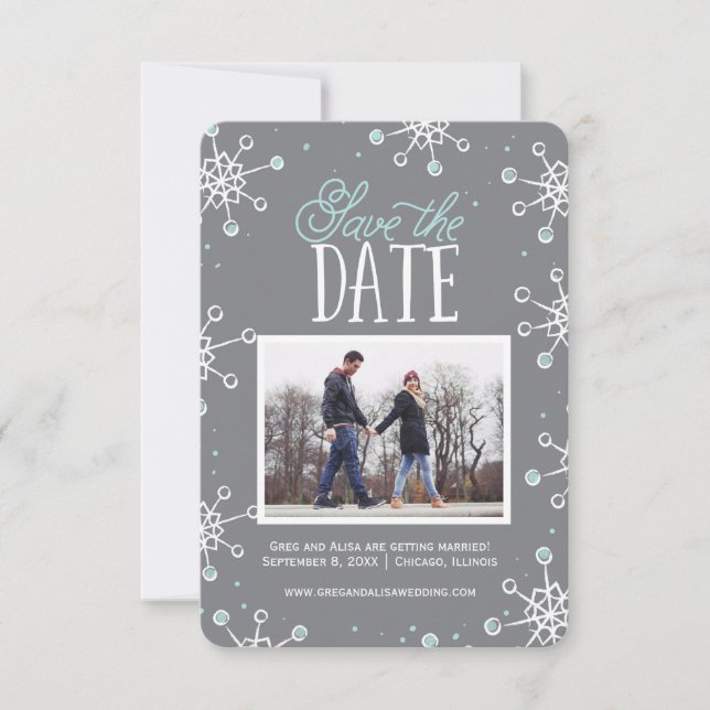 Save the Date Winter Snowflake Weddin Blue Gray | (Vorderseite)
