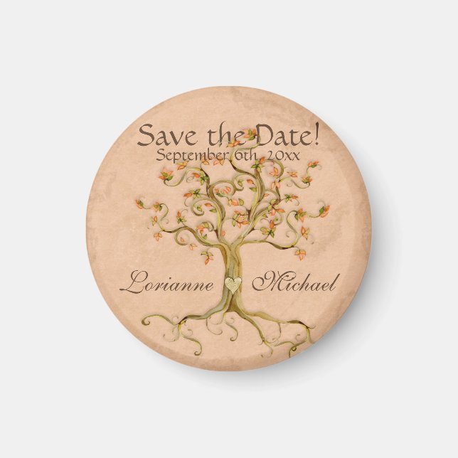 Save the Date wirl Tree Roots Antiqued Parchment Magnet (Vorne)